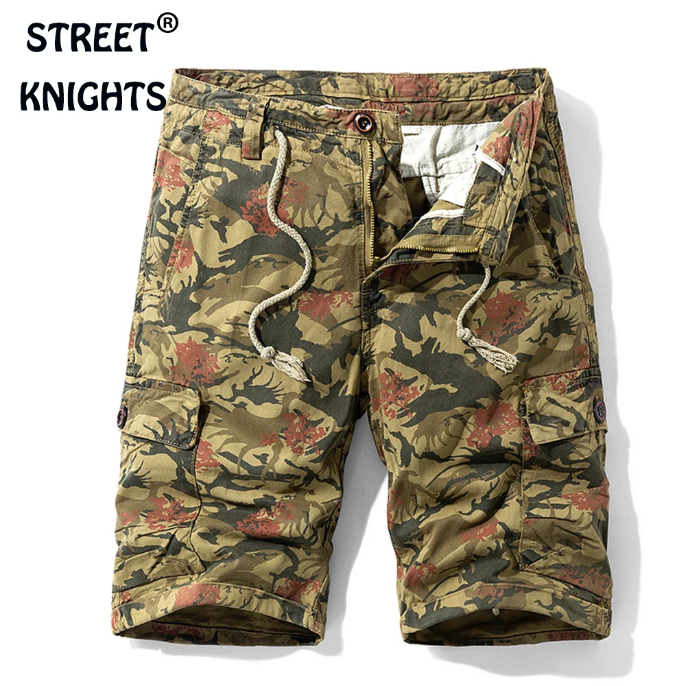

2021 Summer New Camouflage Multi-Pockets Cargo Shorts Men Khaki Jogger Military Cargo Shorts Men Cotton Casual Loose Men Shorts