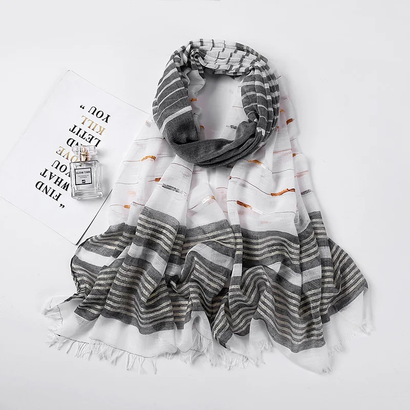 

Design 10pc/lot Wholesale Women Scarf Hijab Long Striped Cotton linen 190cm*85cm Big Muslim Ladies Bandana Scarives Accessroies