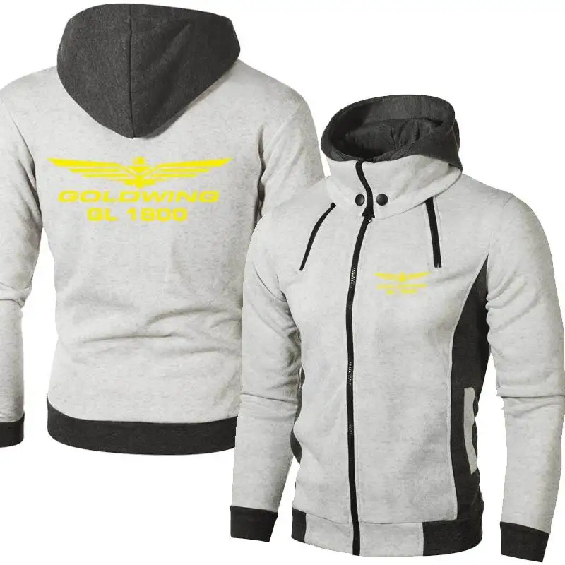 

2021 New Men Goldwing GL 1800 Logo Stand Collar Dual Zippers Hooded Spring and Autumn Long Sleeve Casual Jacket Cardigan Hoodie