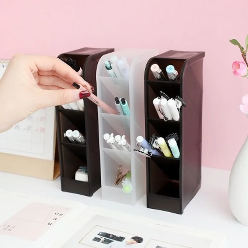

Creative Stationery Desktop Storage Box Oblique Pen Holder Desk Stationery Supplies Bucket Rack Transparent Makeup Brush Tube