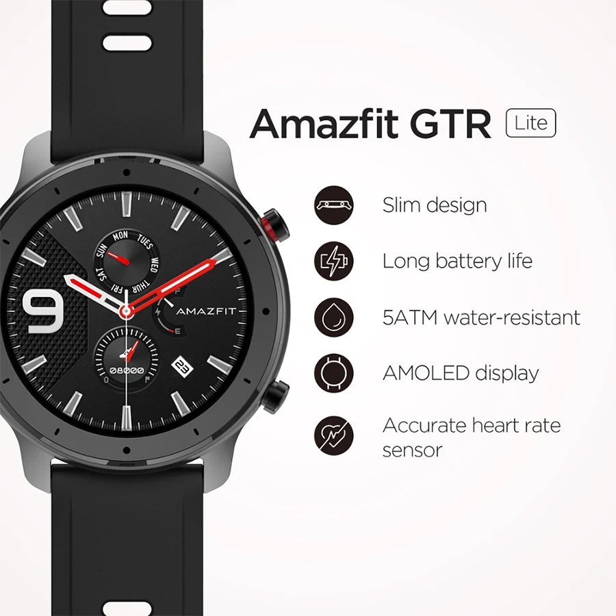 Умные часы Amazfit GTR Lite 47 мм 5 АТМ водонепроницаемые умные с аккумулятором на 24 дня
