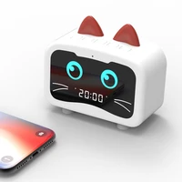kids cartoon cat shape alarm clock bluetooth speaker led table clock bluetooth rechargeable mini alarm clock bass music player