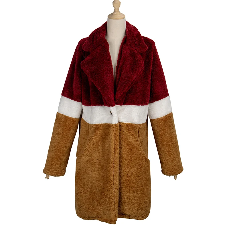 

MOVOKAKA New Woolen Striped Coat Women Winter Keep Warm Women's Jacket plus size Patchwork Women's Coat Long Jacket Women Pocket