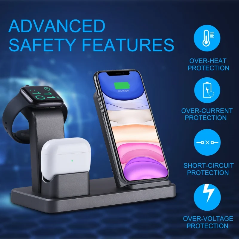 

3 in 1 Wireless Charger Dock Station for iPhone 12 11 XS XR 8 X Fast Charging Induction Charger for Apple IWatch 23456SE Airpods