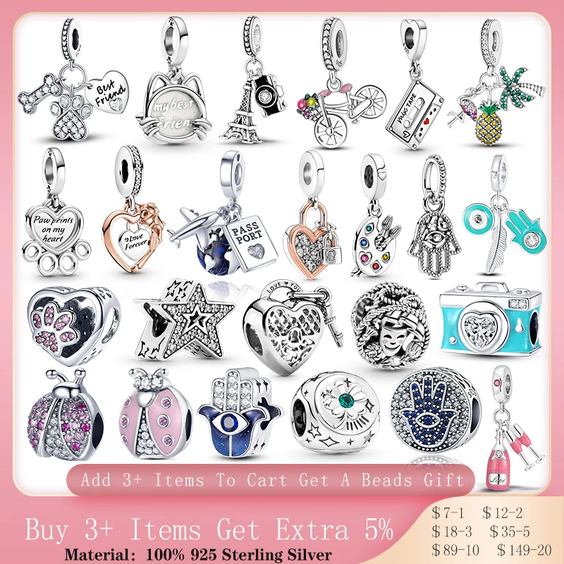 

Silver Charm 925 Sterling Silver Ladybug Claw Air Balloon Airplane Charms Fit Original Pandora Bracelet Pendant DIY Jewelry Gift