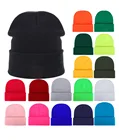 Зимние шапки для женщин, однотонные вязаные женские шапки бини, мягкая эластичная Кепка унисекс, повседневная шапка Skullies