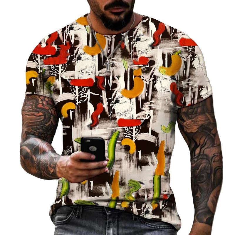 Мужская футболка с короткими рукавами черно-белая цветным рисунком и железной