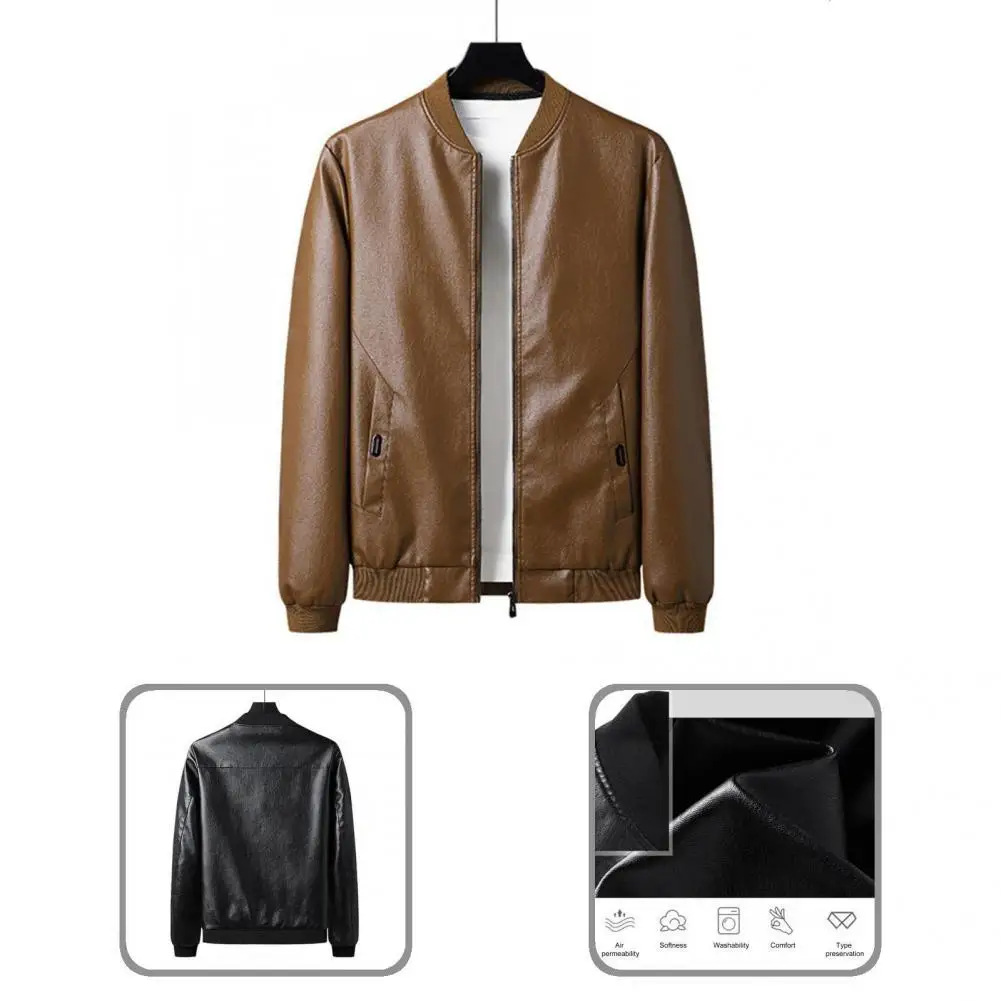 

Plush Stylish Pockets Men Coat Anti-wrinkle Biker Jacket Wear Resistant for Daily Wear