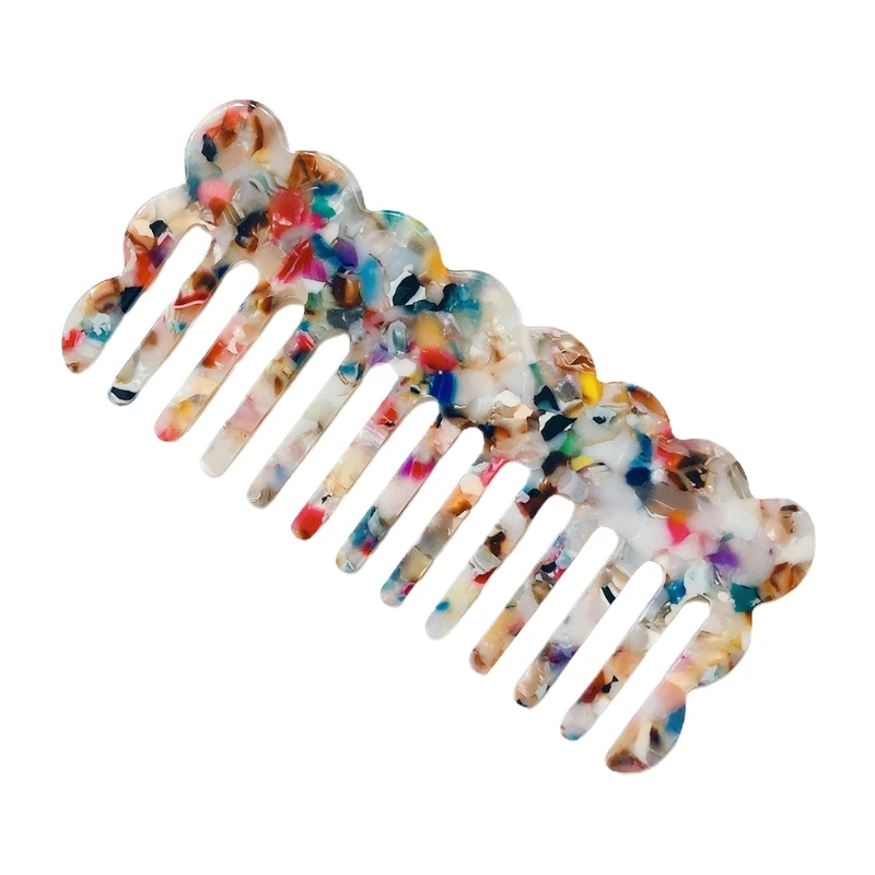 

28TA Cellulose Acetate Wide Tooth Pocket Hair Comb Colorful Marble Stone Leopard Print Wavy Trim Detangling Hairbush Tools