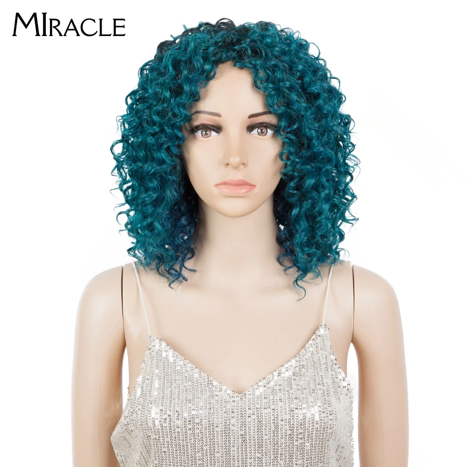 

Miracle Synthetic Afro Kinky Curly Wigs For Black Women Black 12 Inches Short Curly Wig With Bangs Blonde Green Wig Cosplay Wig