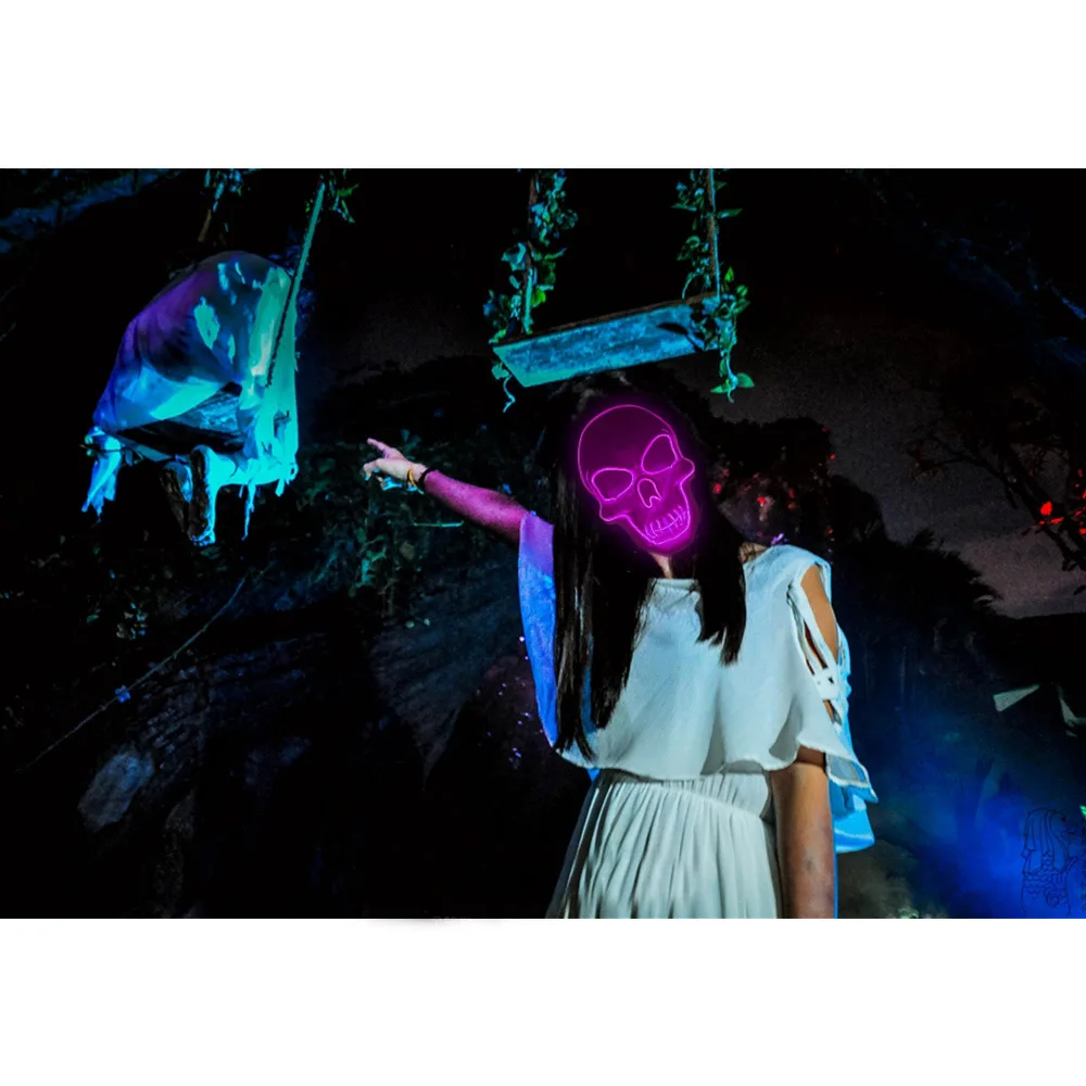 Маска череп на Хеллоуин светодиодный неоновая маска страшный ужас маскарадные