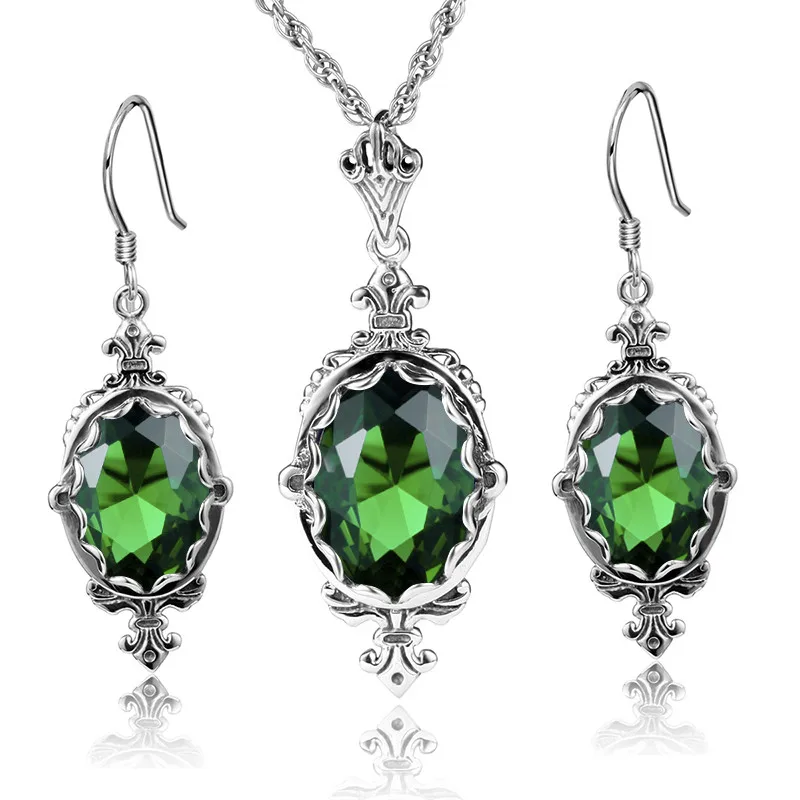 Комплект ювелирных изделий из серебра 925 пробы с изумрудами|Ювелирные наборы| |