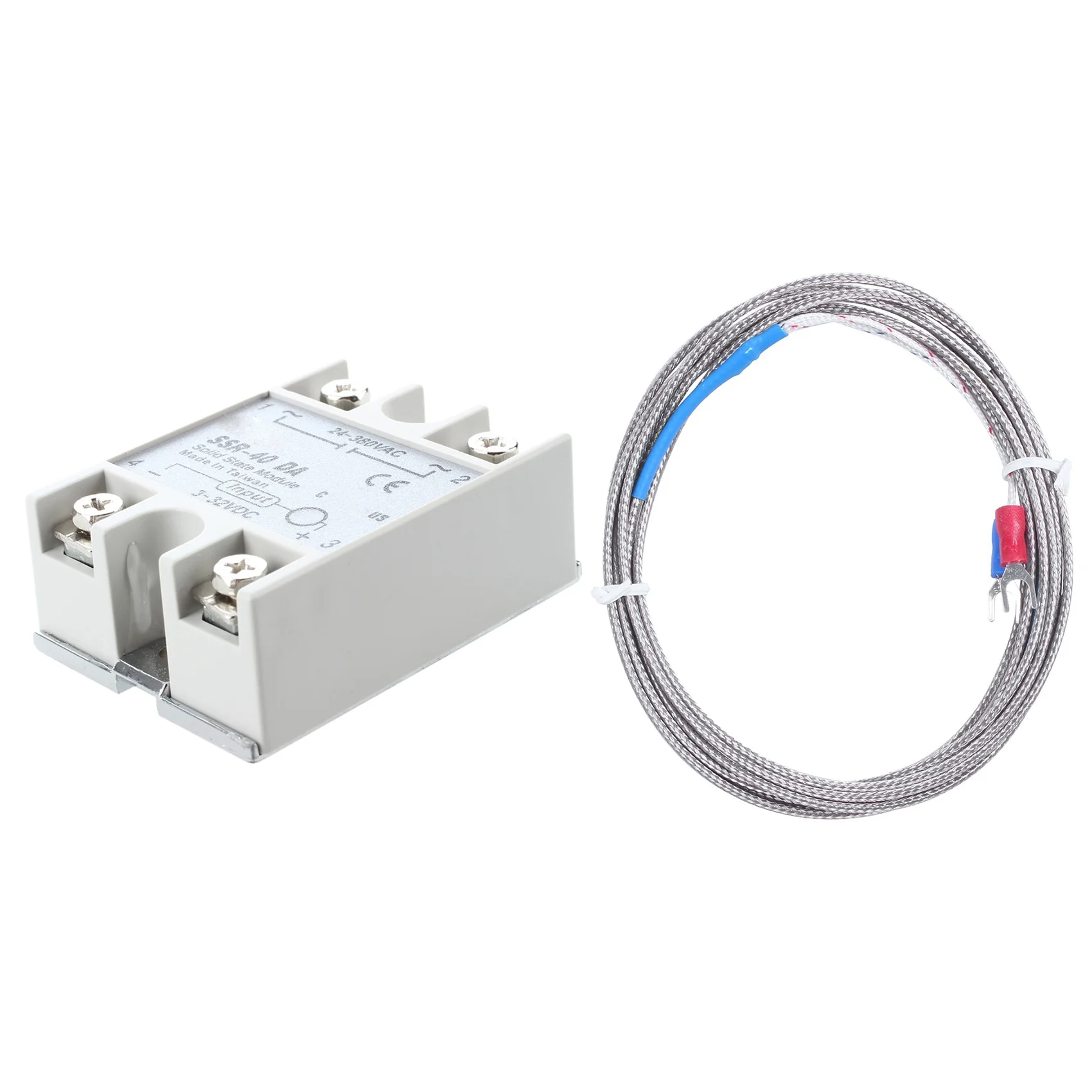 

SSR-40DA Solid Relays 3-32V DC/380V 24-AC/40A With 9Mmx5mm Probe Ring K Type Thermocouple Temperature Sensor 2M 6.6Ft
