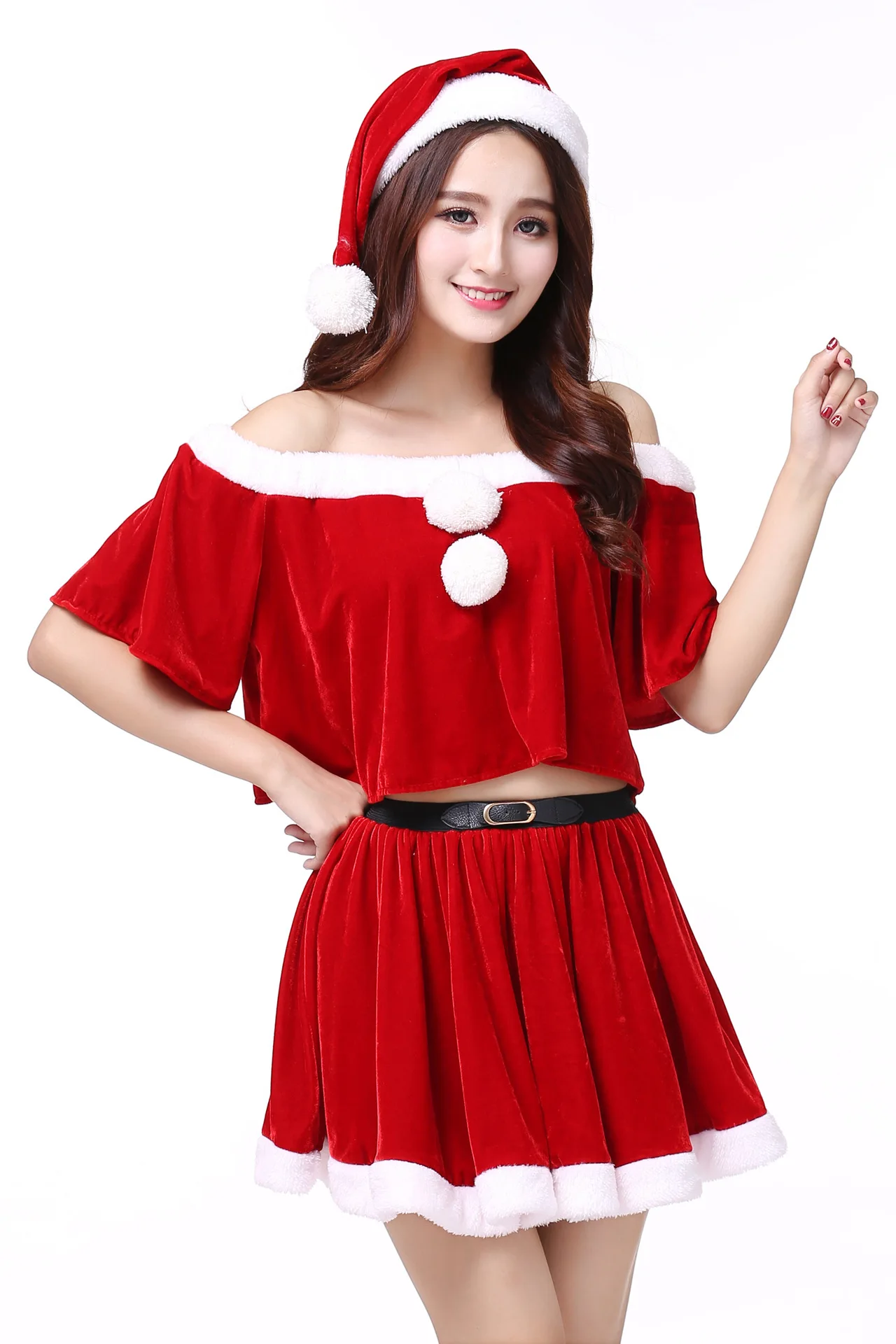 

Woman Festival Christmas Elf New Year Xmas Red Dress Girls Halloween Cosplay Costume Princess Party Role Play Make Up Outfit