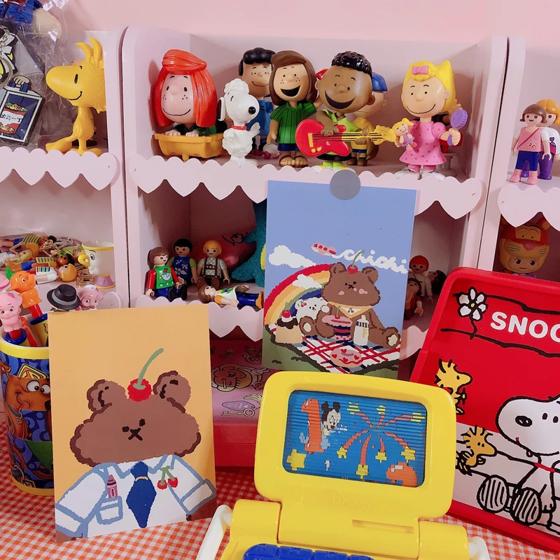 Ins мультяшный Забавный медведь дневной плакат открытка Девушка Спальня стена