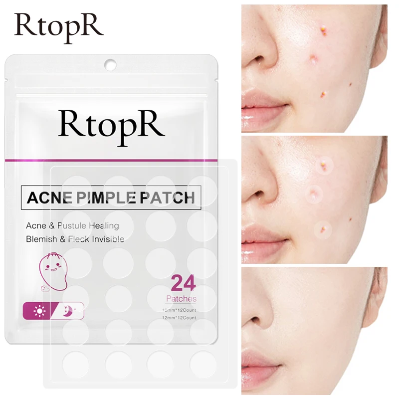 

RtopR Invisible Acne Patch Pimple Stickers Acne Removal Label Absorb Pus Oil Control Day Repair Night Waterproof 24 Patches