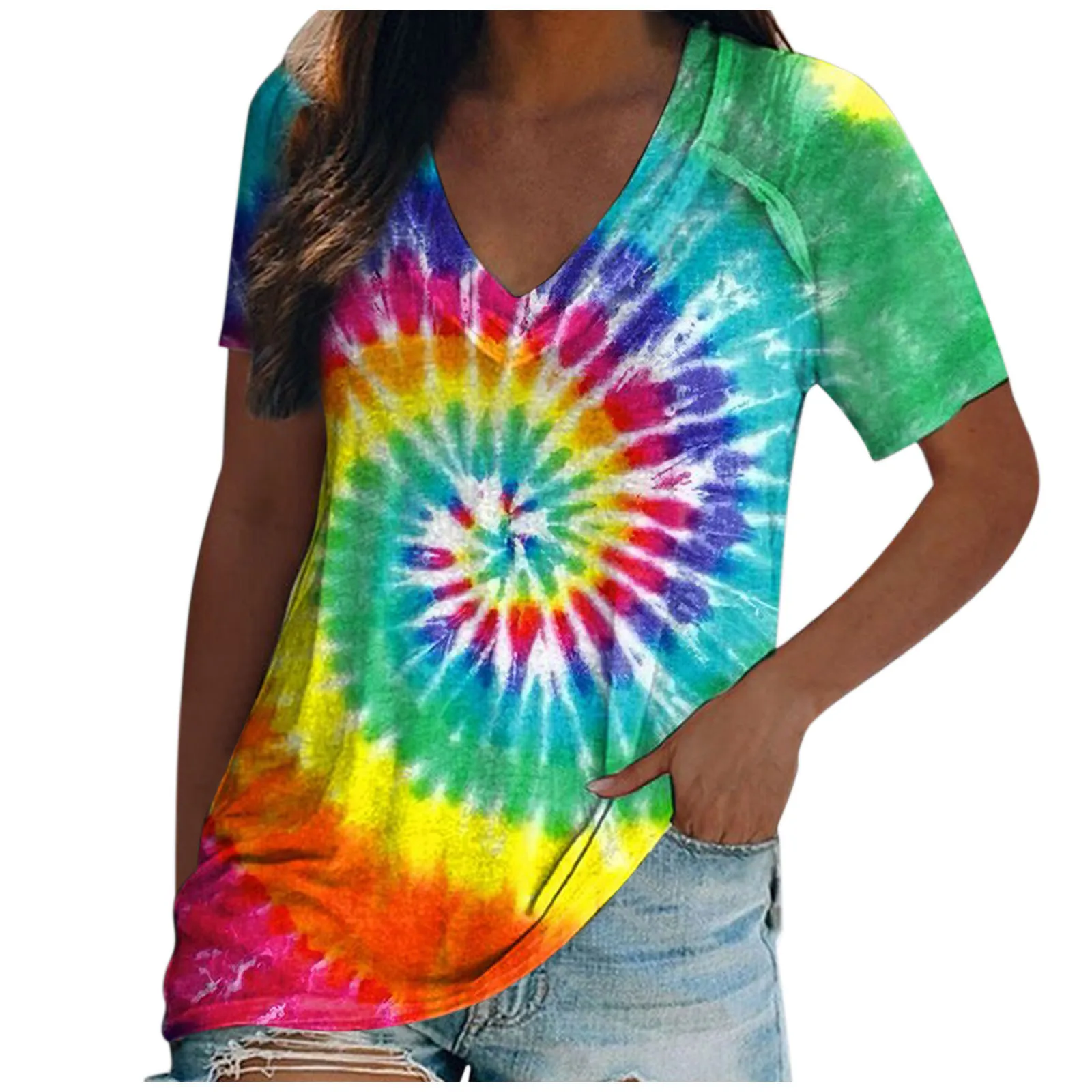 Женская свободная футболка с V образным вырезом и коротким рукавом|Футболки| |