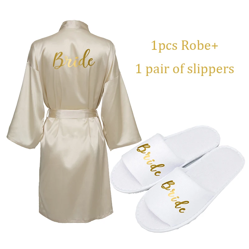 Satin Silk Robe & Slippers Wedding Bath Robe Bride Bridesmaid Robes Bridal Robe Dressing Women Kimono Robes Party Gifts