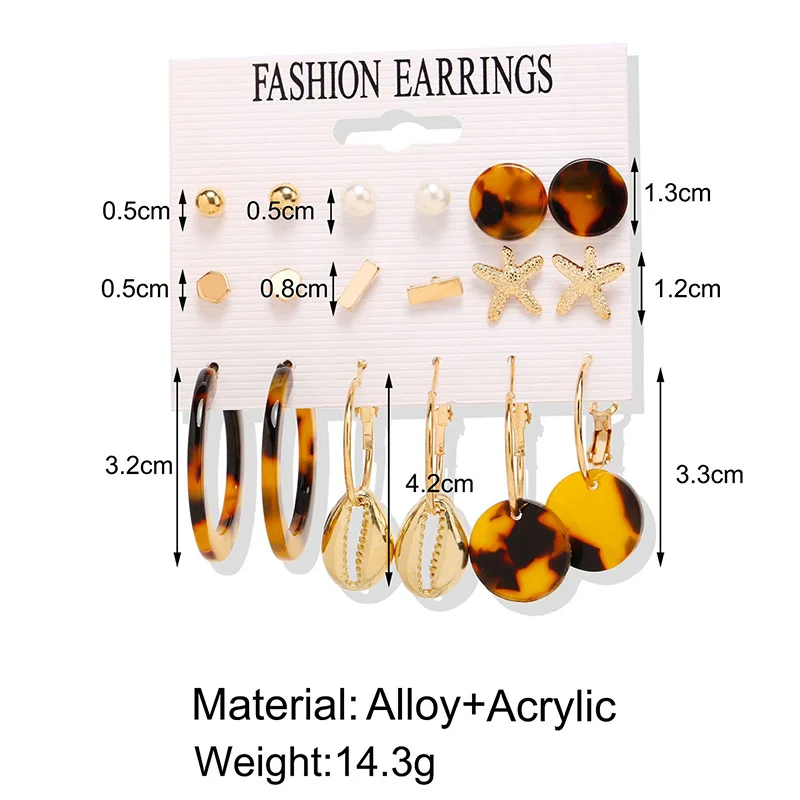 

CHENFAN set earrings for women Creative Metallic Acrylic Stud Earrings 5 Pairs Set earrings 2020 fashion jewelry present Leopard