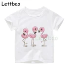 Футболка детская с принтом фламинго, милый мультяшный принт, с коротким рукавом, повседневная одежда для мальчиков и девочек
