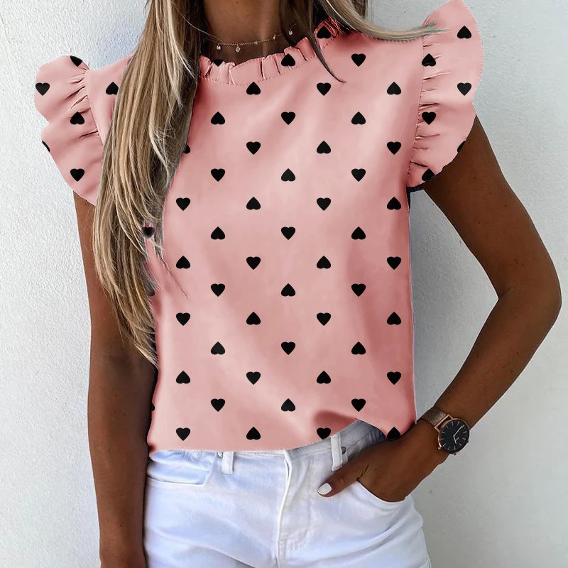 Футболка женская летняя с оборками и коротким рукавом топ облегающий круглым