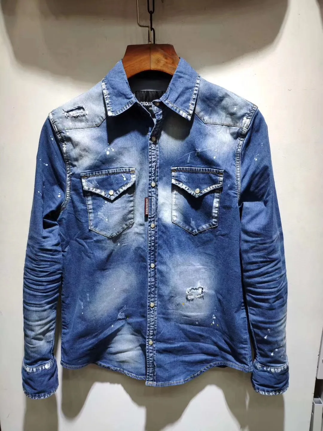 Мужская джинсовая рубашка с длинным рукавом из натурального хлопка|Повседневные