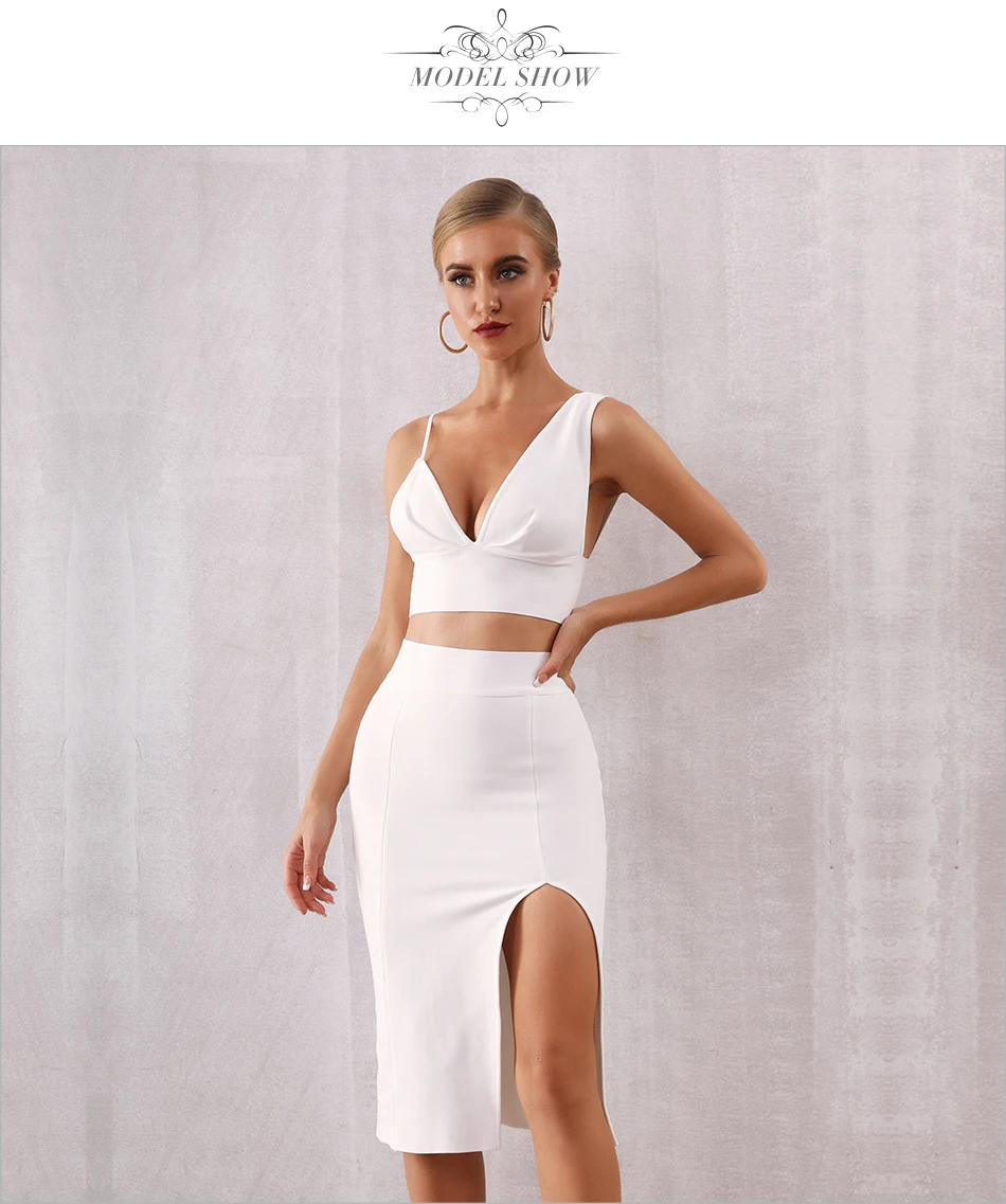 ADYCE, новинка, летний женский белый облегающий бандажный комплект, Vestido, комплект из 2 предметов, сексуальный топ на бретельках, вечернее платье в стиле знаменитостей