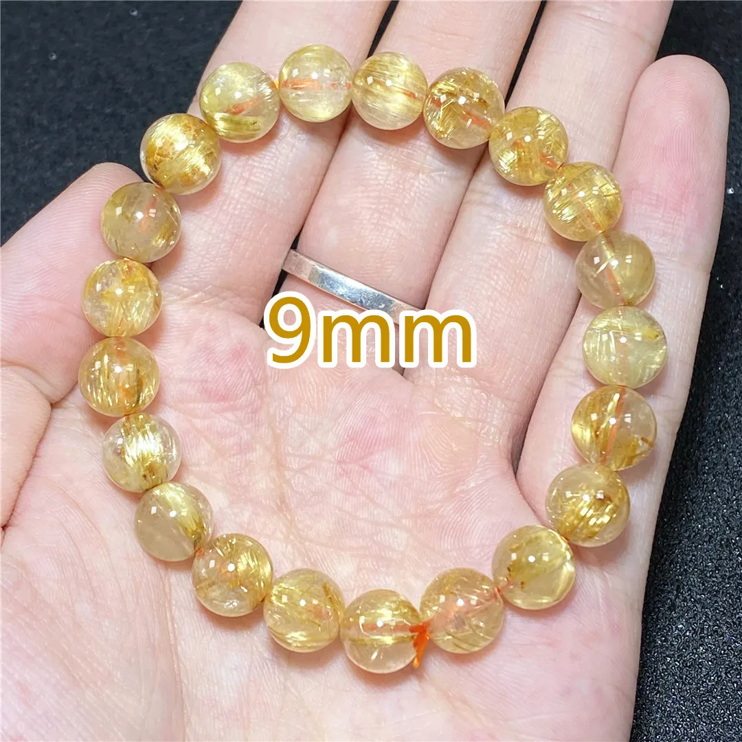 

9mm Natural Gold Rutilated Quartz Bracelet Jewelry For Women Men Luck Gemstone Crystal Round Beads Strands Stretch AAAAA