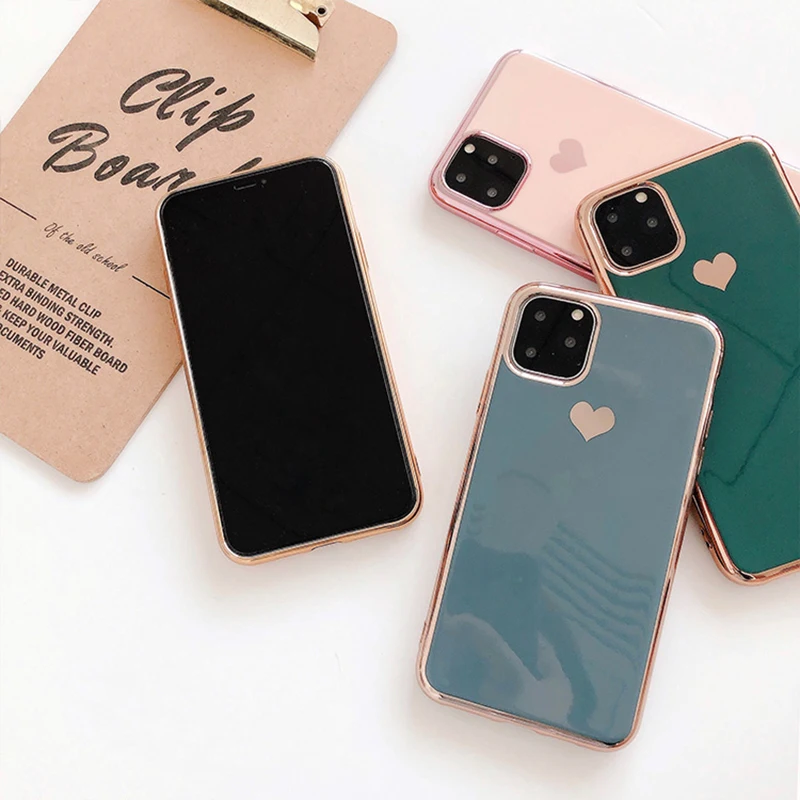 Чехол LOVECOM с гальваническим покрытием и сердечком для iPhone 11 Pro Max XR XS Max 6 6S 7 8 Plus, милый однотонный Мягкий ТПУ чехол для задней панели телефона в подарок