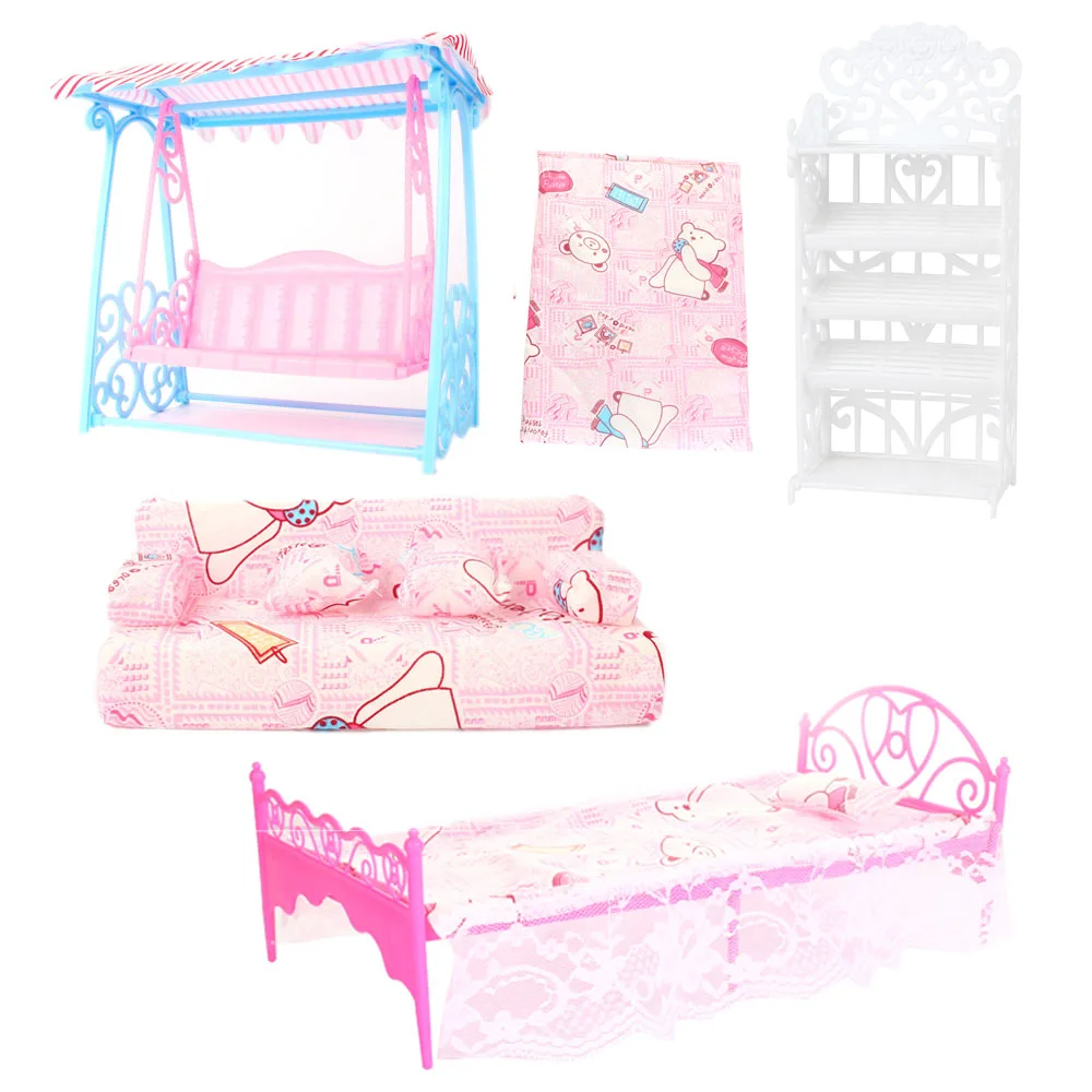 

Детская кукла, двойная кровать + качели + полка для обуви + ткань, подушка для девушки, подарок на день рождения, игрушка для игрового домика
