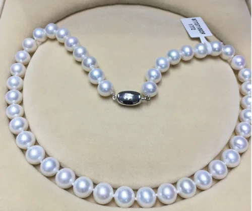 

18"9-10MM NATURAL SOUTH SEA GENUINE WHITE ROUND PEARL NECKLACE NEW
