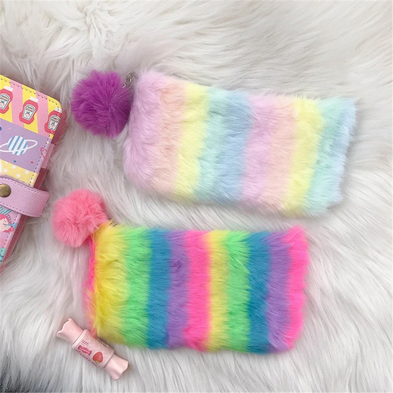 Креативный милый плюшевый Радужный мягкий чехол для карандашей Ins студенческий