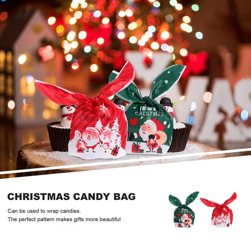 

100Pcs Christmas Rabbit Ear Gift Candy Bags Party Nougat Gift Packing Bags