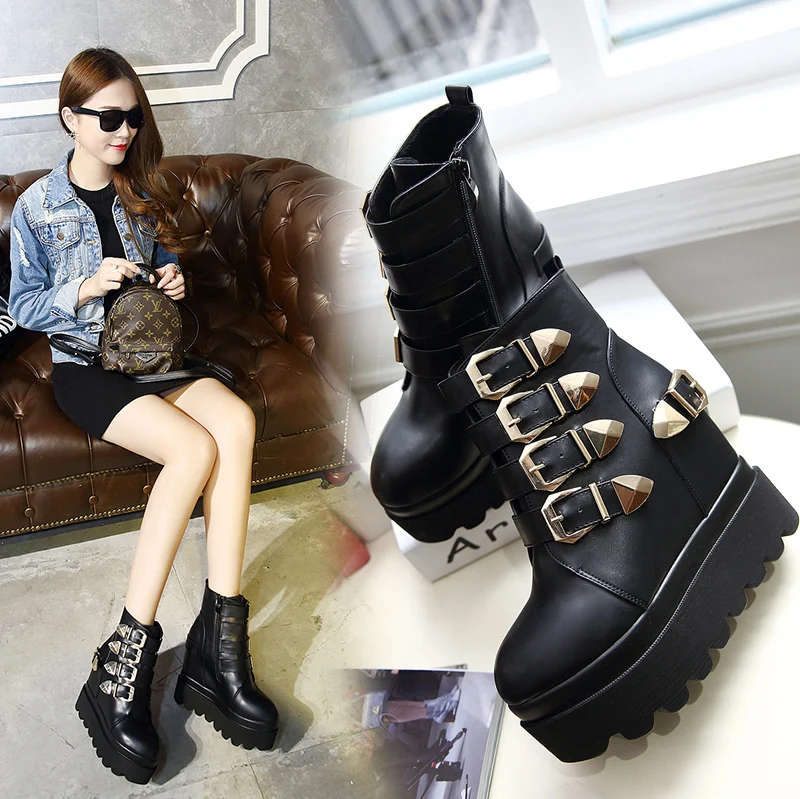 2019 женские ботинки с заклепками и на массивном каблуке 11 5 см короткие платформе