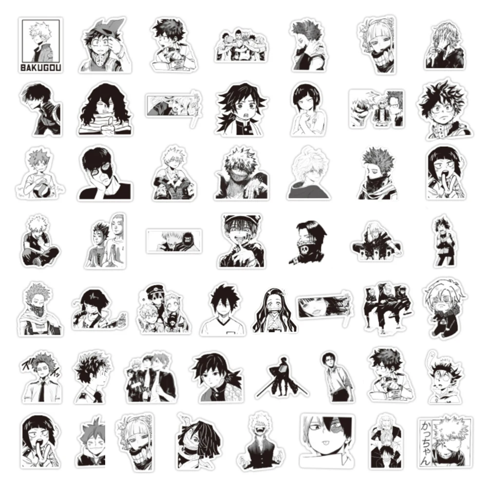 103050pcs anime character stickers black and white japan anime summary diy skateboard repeatable luggage car sticker kids toys free global shipping
