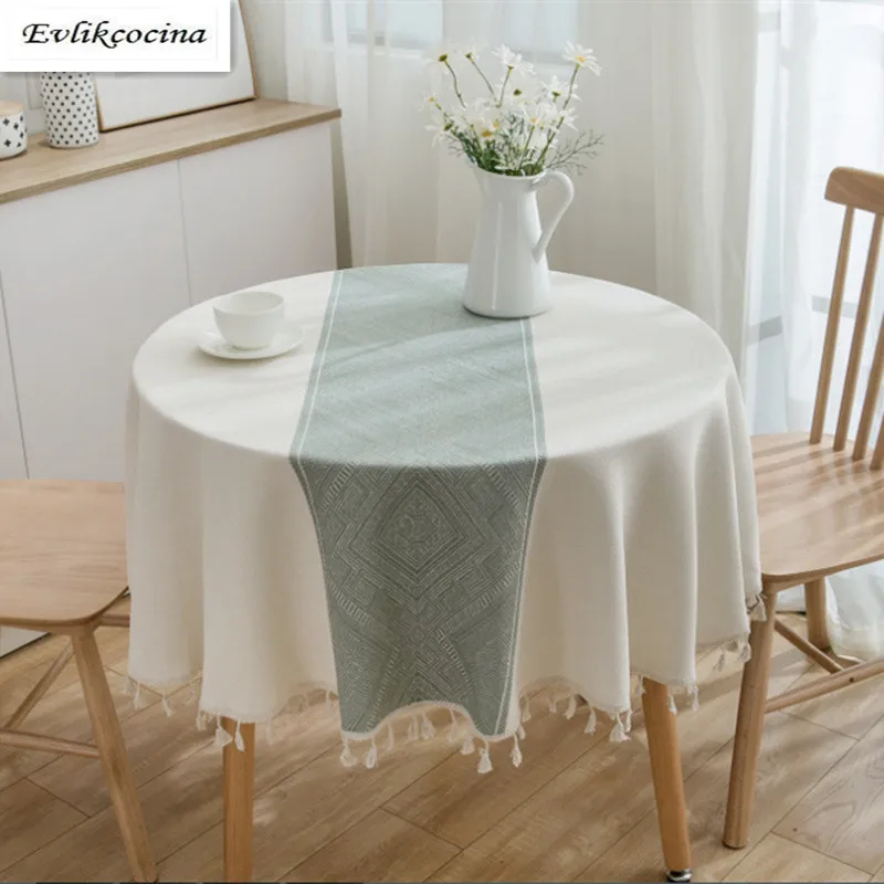 

Free Shipping Green Jacquard Round Tablecloth Cover With Tassel Toalha De Nappe Concise Manteles Para Mesa Tafelkleed