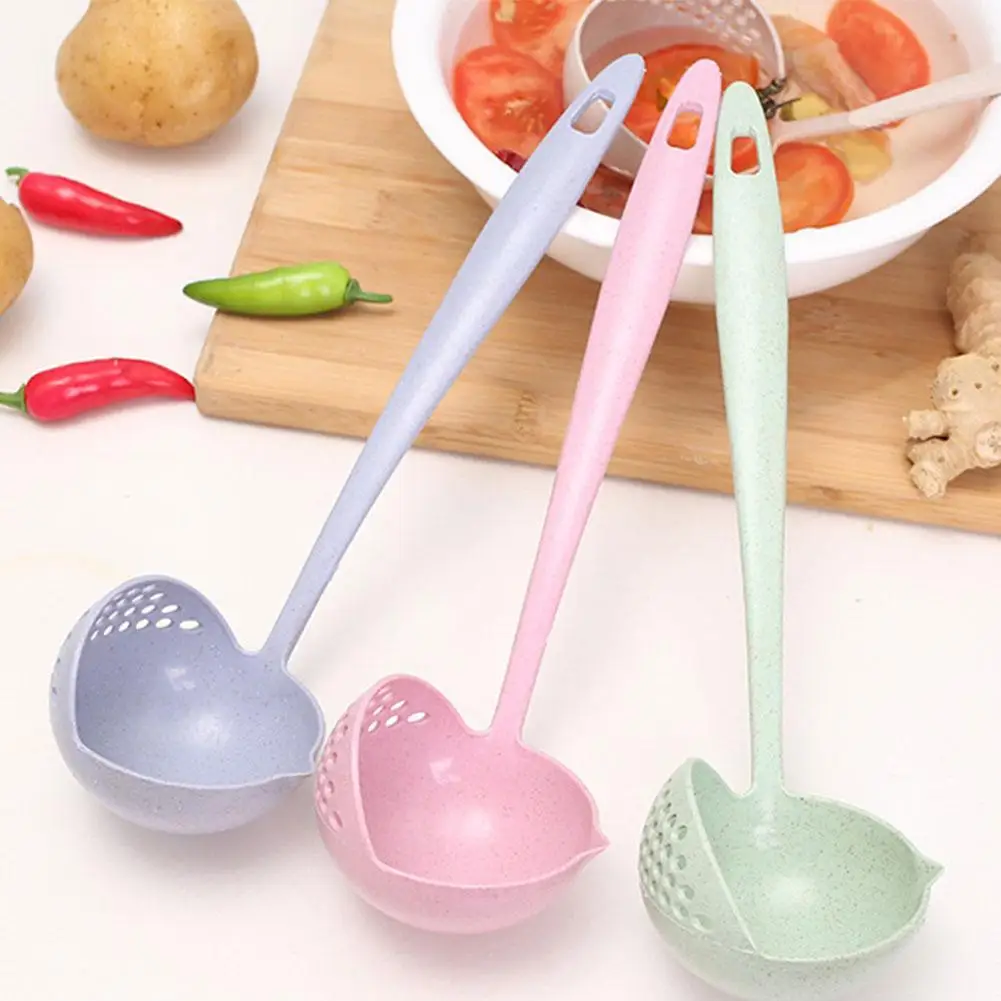 

KITPIPI 2021 New Soup Spoon Long Handle Kitchen Strainer Color Cooking Colander Kitchen Scoop Plastic Tableware Colander