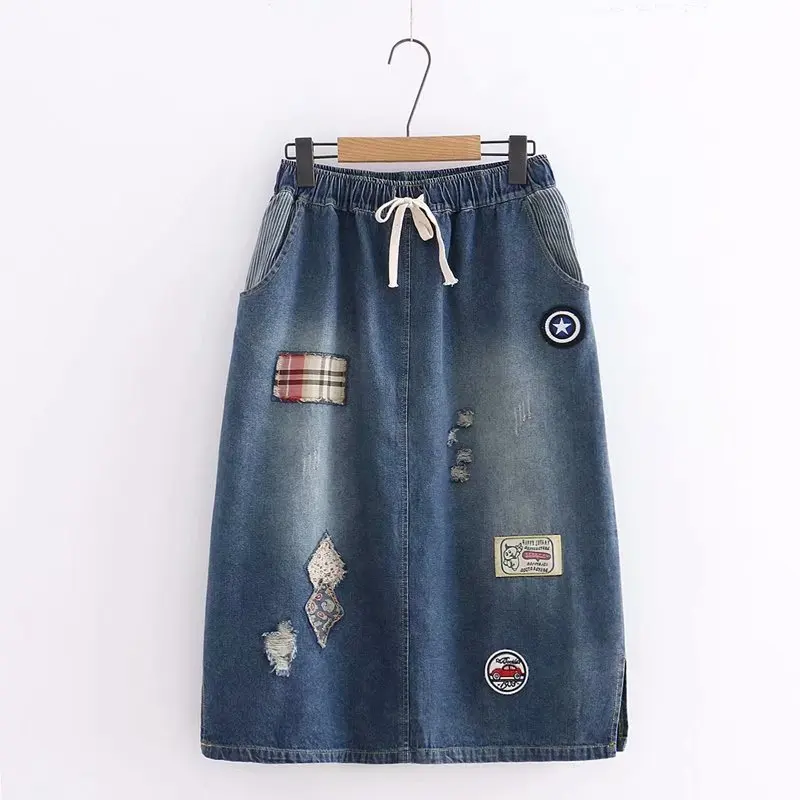 Джинсовая юбка с героями мультфильмов 2019 осенне-зимние женские Лоскутные юбки