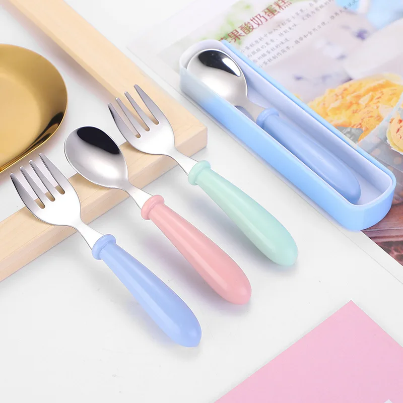 

Infant Toddler Baby Spoon Fork Learn to Eat Training Tableware Stainless Steel Fork Children Utensil