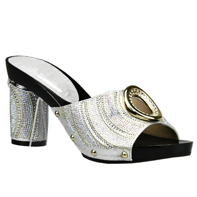 Sliver shoes only Новое поступление золота Цвет комплект из обуви и сумки, украшенные Стразы в нигерийском стиле Для женщин Свадебный комплект из обуви и сумки обувь высокого качества - Цвет: Sliver shoes only
