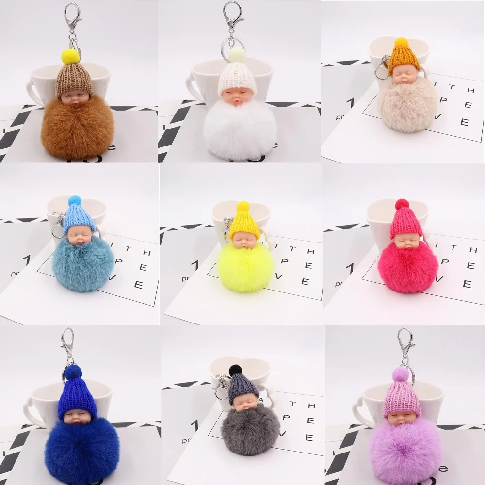 

20pcs/lot Party Favors Cute Sleeping Baby Fluffy Balls Keychains Personalized Present Festival Supplies For Wedding Souvenir