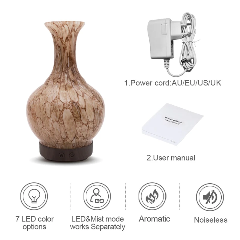 

KBAYBO 100ml Air Humidifier Aroma Essential Oil diffuser with 7 colors LED light Ceramic vase Aromatherapy cool mist for home