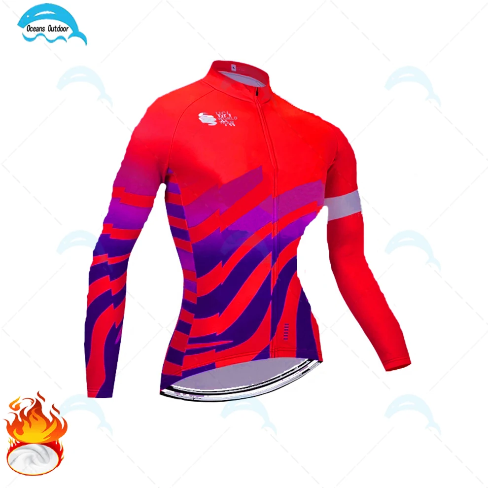 Зимняя одежда для велоспорта Джерси с длинным рукавом Женский Теплый