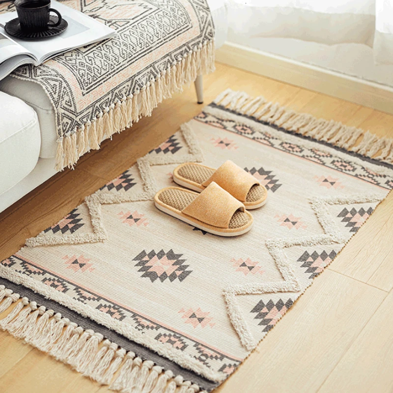 Марокканский хлопок тканый ковер ручной работы коврики ворсистые кисточки с