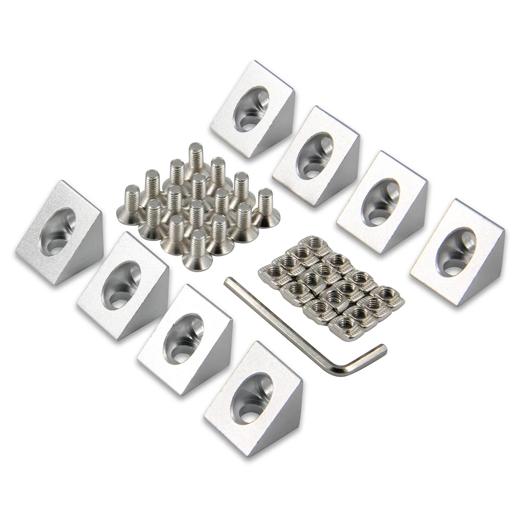 

8PCS Silver Angle Sharp Corner Bracket Connector with M5x10mm Screws,M5 T-Nuts for2020Series Slot 6mm Aluminum Extrusion Profile