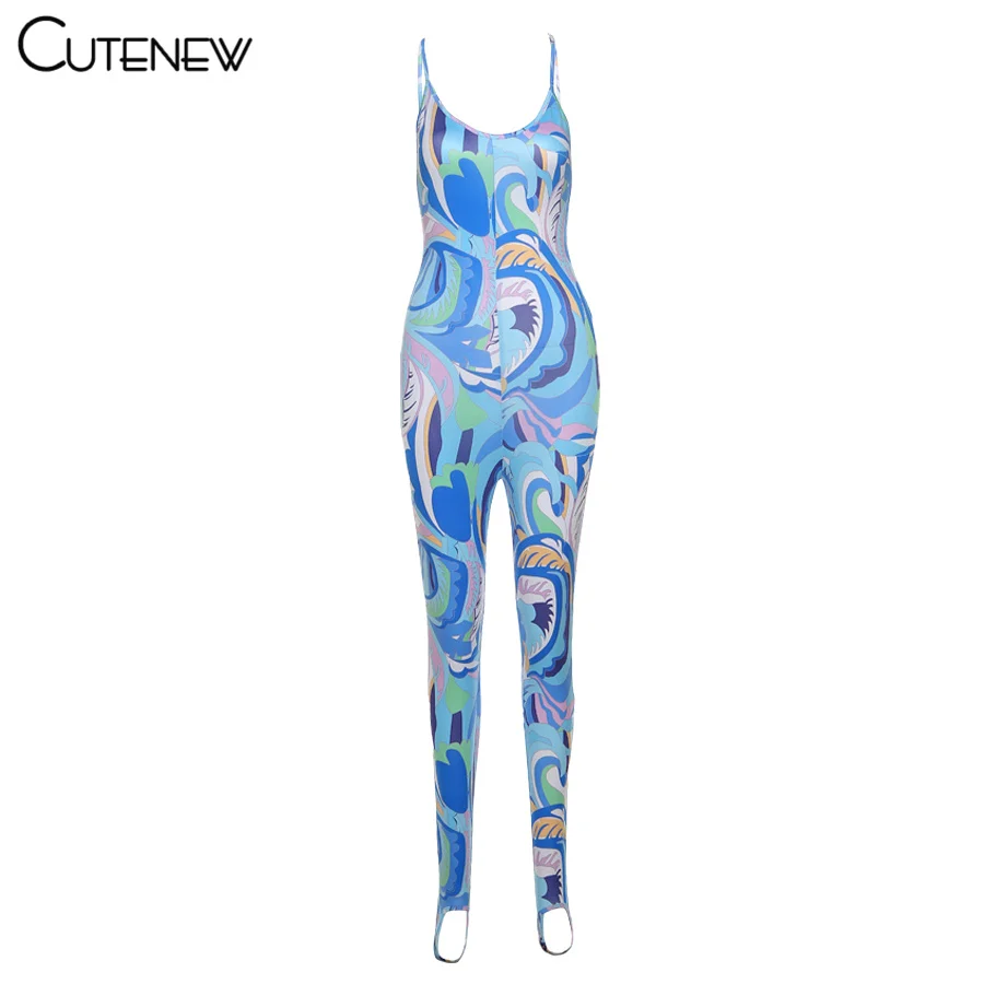 

Cutenew 2021 Fashion Printing Camisole Women Jumpsuit Summer Simple Slim Stretch Wild Streetwear Sexy Backless Vacation Clothing