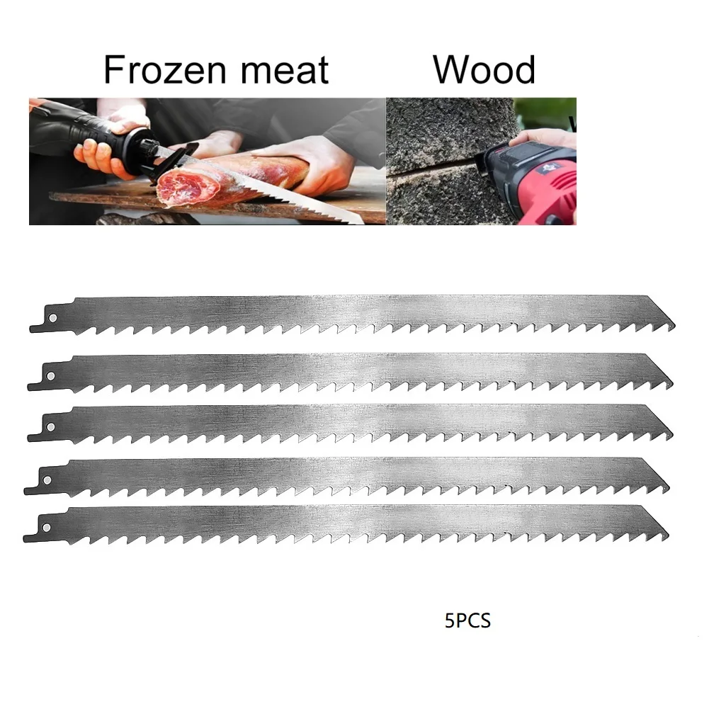 

5Pcs 300mm Frozen Meat Bone Ice Cutting Reciprocating Saw Blade S1211K Stainless Steel Meat Saws Power Meat Cutter For BOSCH