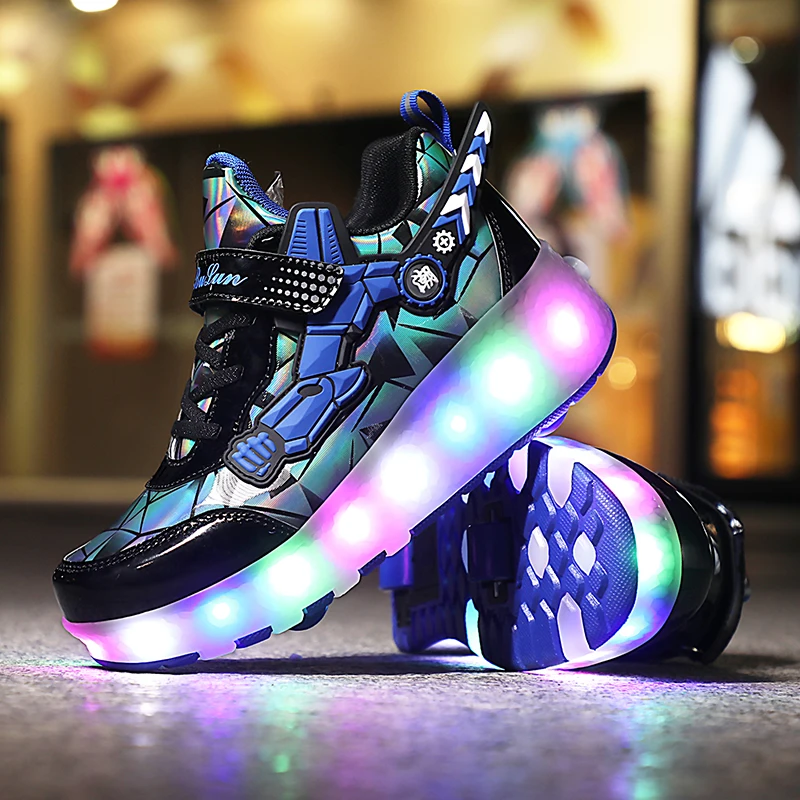 Rechargeable LED Light Shoes For Children Men And Women Adult Roller Skates Walking Over Ice Lightweight Storm Shoes Size 27-43#