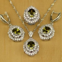 beautiful light yellow zircon white birthstones 925 sterling silver jewelry sets for women earringspendantnecklacerings