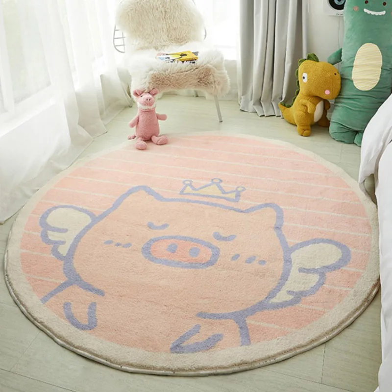 

Cute Cartoon Living Room Carpet Children's Room Bedroom Bed Thickened round Floor Mats Living Room Plush Non-slip Mats